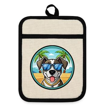 Catahoula Cur Hunderasse Cartoon Sonnenbrille Strand - Topflappen mit Gummirückseite - Leinen/Schwarz  - Vorne