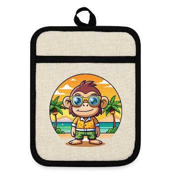 Chimpanzé Lunettes de soleil de plage d’été de dessin animé drôle - Maniques avec dos en caoutchouc - lin/noir  - Devant