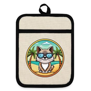 Birma Heilige Katzenrasse Cartoon Sonnenbrille Strand - Topflappen mit Gummirückseite - Leinen/Schwarz  - Vorne