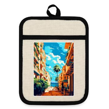Malaga Spanien Vintage Reiseplakat WPA Souvenir - Topflappen mit Gummirückseite - Leinen/Schwarz  - Vorne
