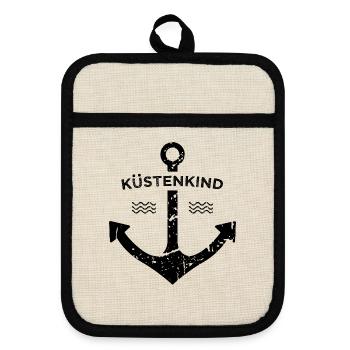 Küstenkind Heimat Ostsee Nordsee Geschenkidee - Topflappen mit Gummirückseite - Leinen/Schwarz  - Vorne
