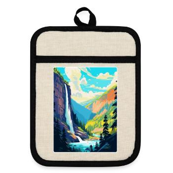 Affiche de voyage des chutes de Reichenbach en Suisse WPA - Maniques avec dos en caoutchouc - lin/noir  - Devant