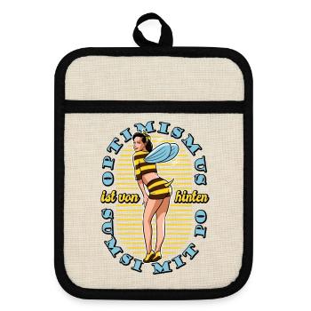 Bienen Sumsi mit Po - Optimismus Geschenk - Topflappen mit Gummirückseite - Leinen/Schwarz  - Vorne