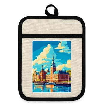 Helsingborg Sweden Vintage Travel Poster Souvenir - Pot holders with rubber back - linen/black  - Front