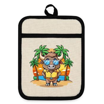 Buffalo Funny Cartoon Summer Beach Sunglasses - Pot holders with rubber back - linen/black  - Front
