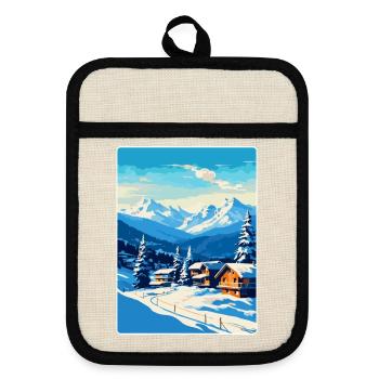 Kitzbühel Österreich Vintage Reiseplakat Souvenir - Topflappen mit Gummirückseite - Leinen/Schwarz  - Vorne