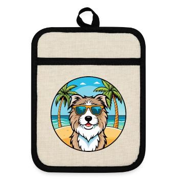 Katalanische Schäferhundrasse Cartoon Sonnenbrille Strand - Topflappen mit Gummirückseite - Leinen/Schwarz  - Vorne