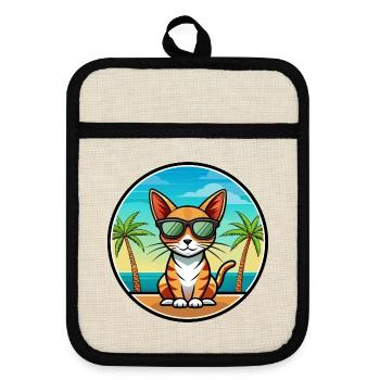 Abessinische Kurzhaarkatze Rasse Cartoon Sonnenbrille - Topflappen mit Gummirückseite - Leinen/Schwarz  - Vorne