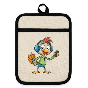 Strauß Lustige Cartoon Figur Kopfhörer Musik - Topflappen mit Gummirückseite - Leinen/Schwarz  - Vorne