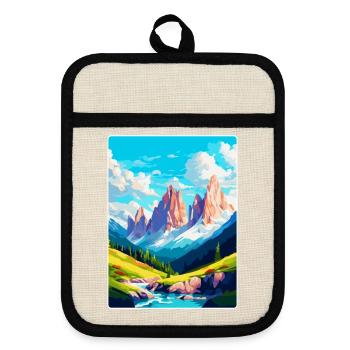 Dolomites Italy Vintage Travel Poster Souvenir WPA - Pot holders with rubber back - linen/black  - Front