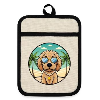 Labradoodle Chien Race Dessin Animé Lunettes De Soleil Plage - Maniques avec dos en caoutchouc - lin/noir  - Devant