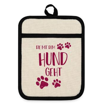 Die mit dem Hund geht - Topflappen mit Gummirückseite - Leinen/Schwarz  - Vorne
