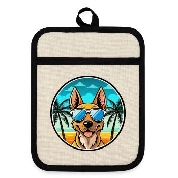 Berger Hollandais Chien Race Dessin Animé Lunettes De Soleil Plage - Maniques avec dos en caoutchouc - lin/noir  - Devant