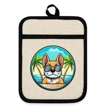 Chien Français Hunderasse Cartoon Sonnenbrille Strand - Topflappen mit Gummirückseite - Leinen/Schwarz  - Vorne