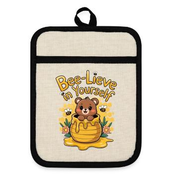 Bee-Lieve In Dir Selbst - Topflappen mit Gummirückseite - Leinen/Schwarz  - Vorne