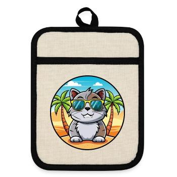 Schottische Falte Kurzhaarkatze Rasse Cartoon Strand - Topflappen mit Gummirückseite - Leinen/Schwarz  - Vorne