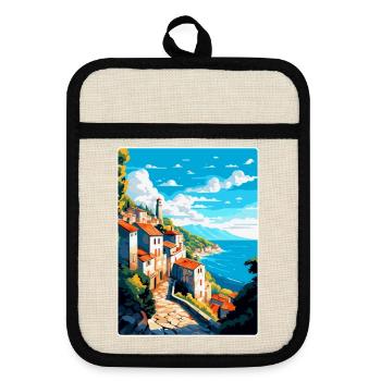 Affiche de voyage vintage Ston Croatie WPA Souvenir - Maniques avec dos en caoutchouc - lin/noir  - Devant