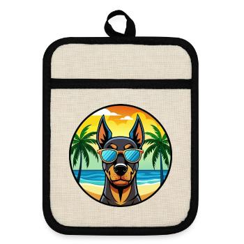 Doberman Pinscher Dog Breed Cartoon Sunglass Beach - Pot holders with rubber back - linen/black  - Front