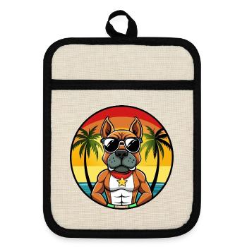 German Boxer Dog Breed Cartoon Sunglasses Beach - Pot holders with rubber back - linen/black  - Front