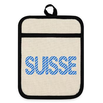 SUISSE. HUMOUR. PAYS. DRAPEAU - Maniques avec dos en caoutchouc - lin/noir  - Devant