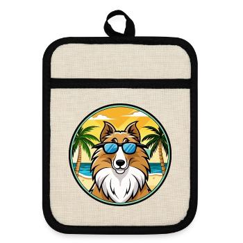 Rough Collie Chien Race Dessin Animé Lunettes De Soleil Plage - Maniques avec dos en caoutchouc - lin/noir  - Devant