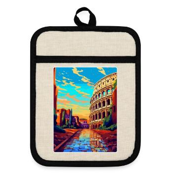 Rome Italy Vintage Travel Poster Souvenir Souvenir - Pot holders with rubber back - linen/black  - Front