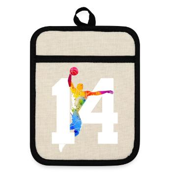 NUMMER 14 BASKETBALL 14. GEBURTSTAG - Topflappen mit Gummirückseite - Leinen/Schwarz  - Vorne