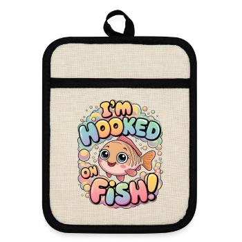 I'm Hooked On Fish - Pot holders with rubber back - linen/black  - Front