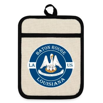 Baton Rouge Louisiana Flagge USA Souvenir Abzeichen - Topflappen mit Gummirückseite - Leinen/Schwarz  - Vorne