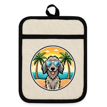 German Longhaired Pointer Dog Breed Cartoon Beach - Pot holders with rubber back - linen/black  - Front