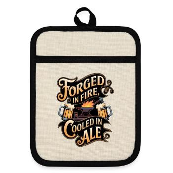 Forge In Fire Cooled In Ale - Pot holders with rubber back - linen/black  - Front