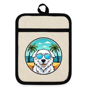 Kuvasz Ungarische Hunderasse Cartoon Sonnenbrille Strand - Topflappen mit Gummirückseite - Leinen/Schwarz  - Vorne