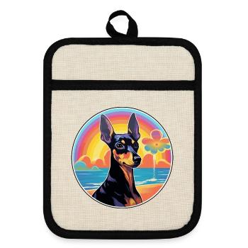 Spielzeug Manchester Terrier Hunderasse Bunte Karikatur - Topflappen mit Gummirückseite - Leinen/Schwarz  - Vorne