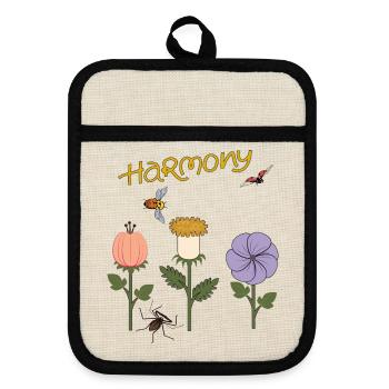 Harmony Flowers - Pot holders with rubber back - linen/black  - Front