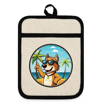 Auvergne Chien D’arrêt Race Dessin Animé Lunettes De Soleil Plage - Maniques avec dos en caoutchouc - lin/noir  - Devant