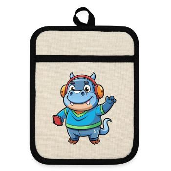Hippo Funny Cartoon Character Musique de casque - Maniques avec dos en caoutchouc - lin/noir  - Devant