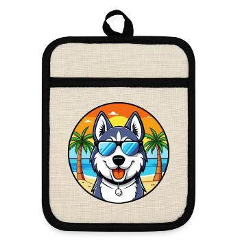 Siberian Husky Dog Breed Cartoon Sunglasses Beach - Pot holders with rubber back - linen/black  - Front