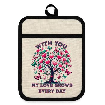 With you, my love grows every day - Topflappen mit Gummirückseite - Leinen/Schwarz  - Vorne