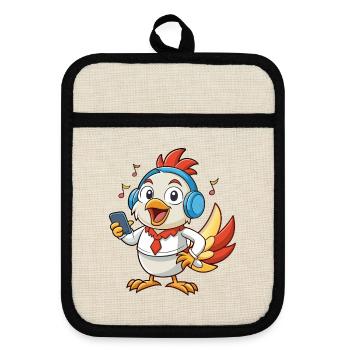 Poulet Drôle Dessin Animé Personnage Casque Musique - Maniques avec dos en caoutchouc - lin/noir  - Devant