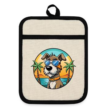 Chien courant à poil dur d’Istrie Race de chien de dessin animé Plage - Maniques avec dos en caoutchouc - lin/noir  - Devant