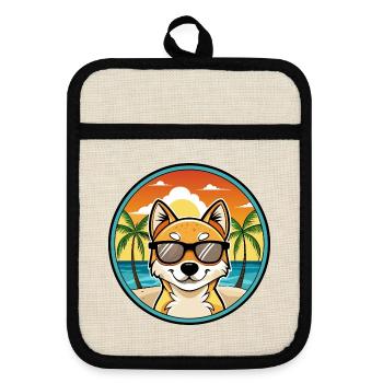 Kishu Ken Hunderasse Cartoon Sonnenbrille Strand - Topflappen mit Gummirückseite - Leinen/Schwarz  - Vorne