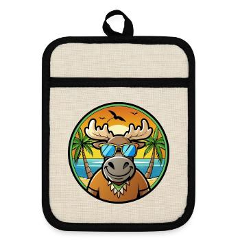 Moose Funny Cartoon Summer Beach Sunglasses Cool - Pot holders with rubber back - linen/black  - Front