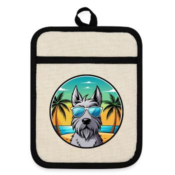 Scottish Terrier Chien Race Dessin Animé Lunettes De Soleil Plage - Maniques avec dos en caoutchouc - lin/noir  - Devant