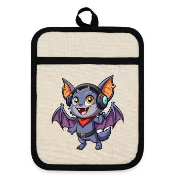 Chauve-souris drôle de personnage de dessin animé Musique de casque - Maniques avec dos en caoutchouc - lin/noir  - Devant