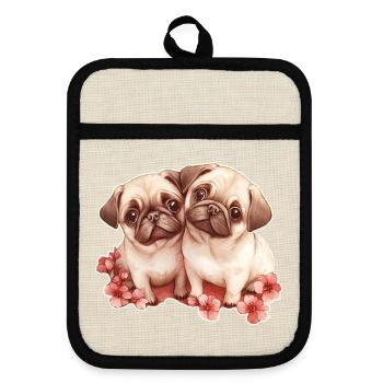 Mops - Topflappen mit Gummirückseite - Leinen/Schwarz  - Vorne