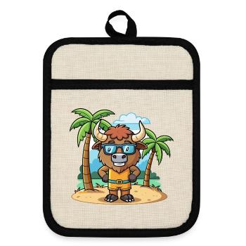 Bison Lustige Cartoon Sommer Strand Sonnenbrille - Topflappen mit Gummirückseite - Leinen/Schwarz  - Vorne
