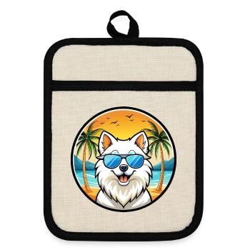 Japanischer Spitz Hund Rasse Cartoon Sonnenbrille Strand - Topflappen mit Gummirückseite - Leinen/Schwarz  - Vorne