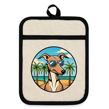 Rampur Windhund Hunderasse Cartoon Sonnenbrille Strand - Topflappen mit Gummirückseite - Leinen/Schwarz  - Vorne
