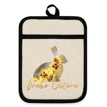 Frohe Ostern - Topflappen mit Gummirückseite - Leinen/Schwarz  - Vorne