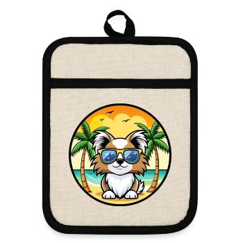 Japonais Chin Chien Race Dessin Animé Lunettes De Soleil Plage - Maniques avec dos en caoutchouc - lin/noir  - Devant
